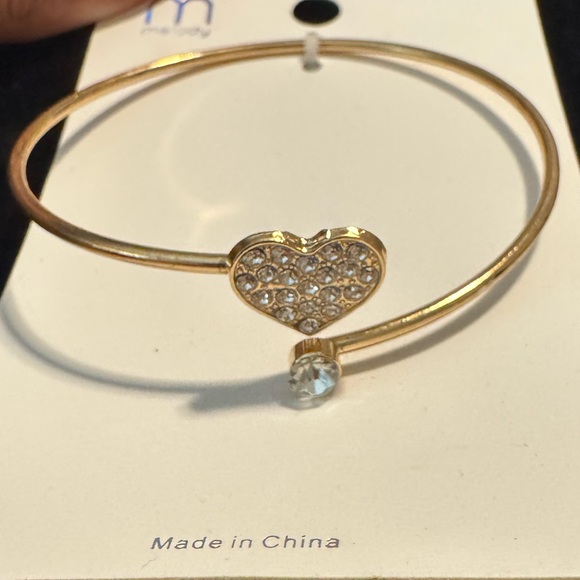 Melody Gold Crystal Heart Cuff Bangle Bracelet - Picture 2 of 4